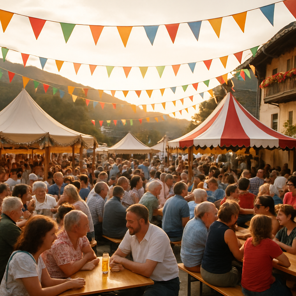Sommerfest der Gemeinde mit festlich geschmückten Zelten
